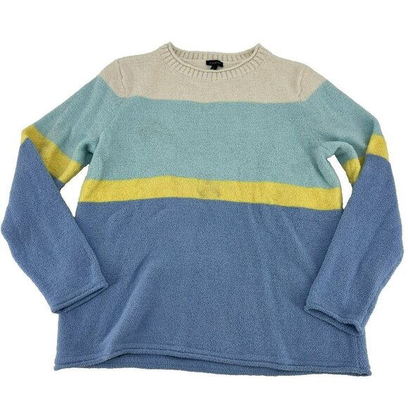 Talbots Womens Sweater Size Large Colorblock Pullover Soft Spring Blue Teal - Picture 1 of 9